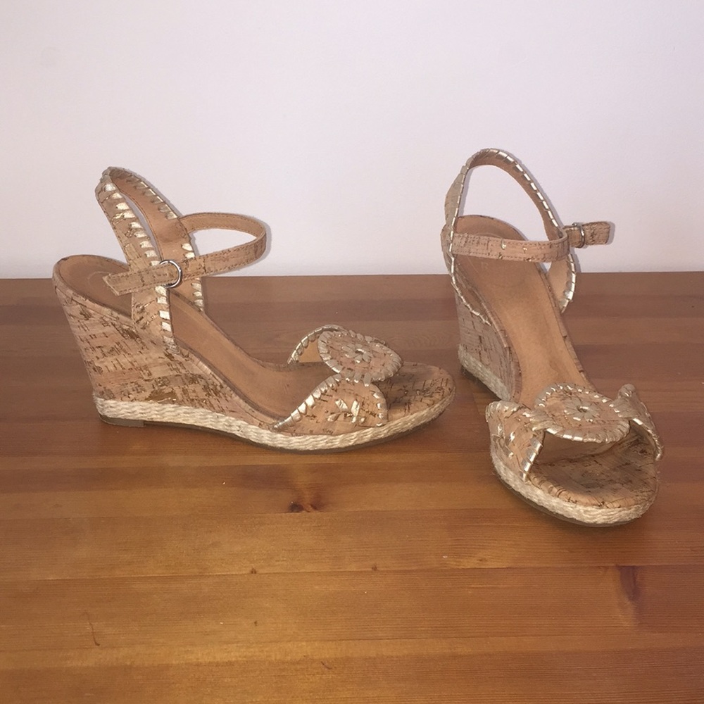 Jack Rogers Cork and Gold Clare Wedge